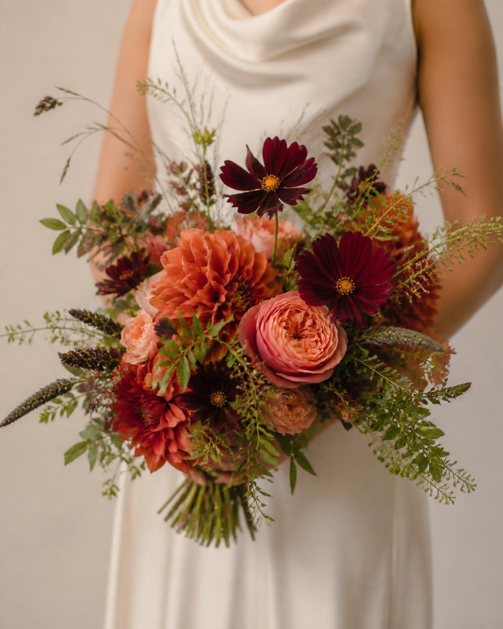 Rust and burgundy bridal bouquet