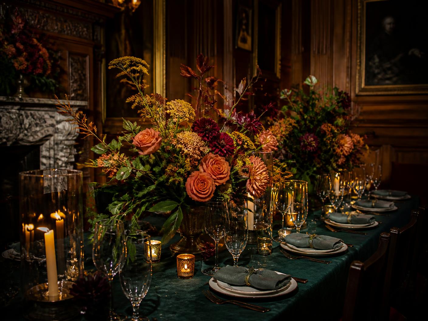 Seasonal floral styling for a private dinner